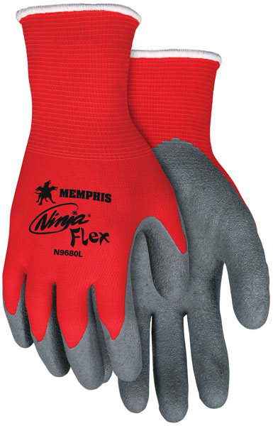 GLOVE RED NYLON SHELL;GRAY LATEX PALM COAT MED - Latex, Supported